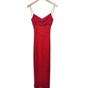 VTG Y2K B. Darlin Gown BabyDoll Fuchsia Sparkle Pageant Strappy Maxi Evening 7/8